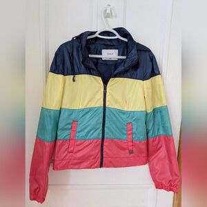 ONLY Colorblock Hooded Jacket in Navy, Yellow, Teal & Coral
